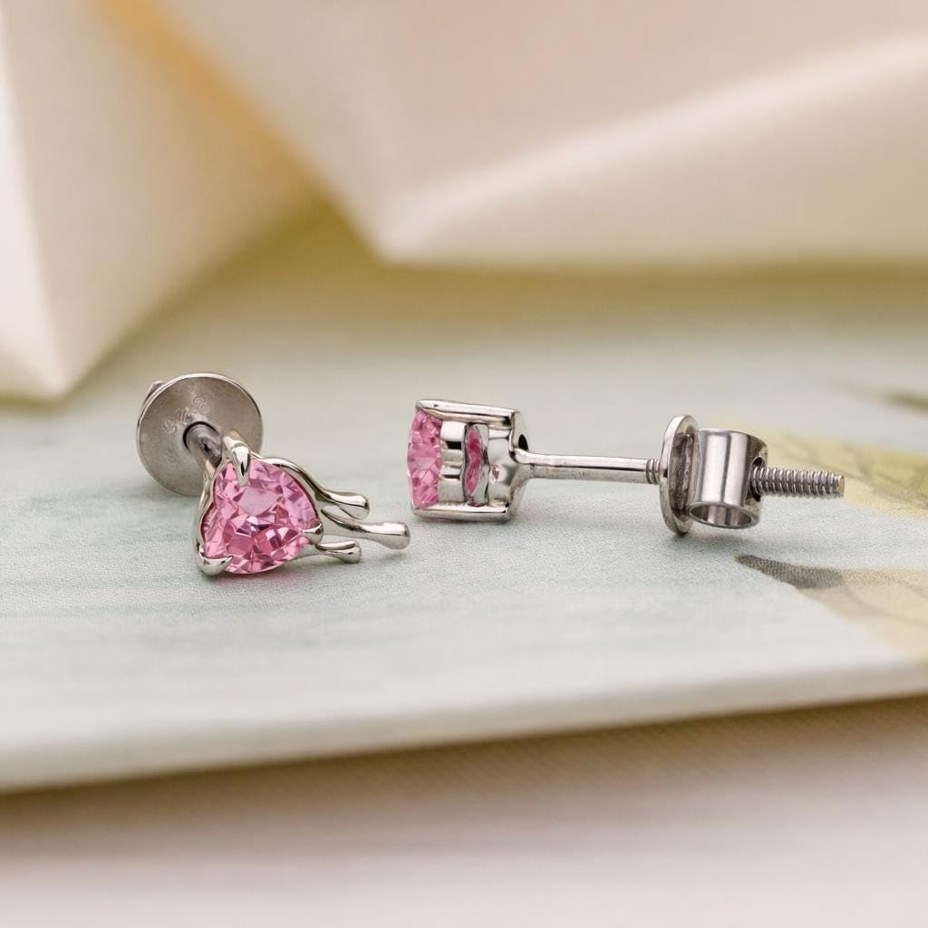 AMONROO® 925 Silver Jewellery for Women - 925 Sterling Silver Pink Heart CZ Stud Earrings, Heart Earrings, Romantic Gift Jewellery | 925 Stamp, Warranty & Authenticity Certificate