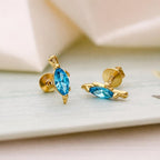 AMONROO® 925 Silver Jewellery for Women - Gold Finish 925 Sterling Silver Sea Turtle Blue CZ Stud Earrings, Ocean Jewellery Gift | 925 Stamp, Warranty & Authenticity Certificate
