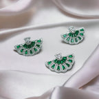 925 Silver Green Emerald CZ Half Circle Floral Pendant Earrings Set