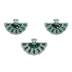 925 Silver Green Emerald CZ Half Circle Floral Pendant Earrings Set