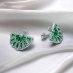 925 Silver Green Emerald CZ Half Circle Floral Pendant Earrings Set