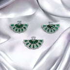 925 Silver Green Emerald CZ Half Circle Floral Pendant Earrings Set