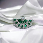 925 Silver Green Emerald CZ Half Circle Floral Pendant Earrings Set