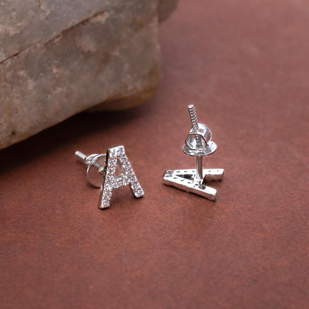 925 Sterling Silver Initial A Stud Earrings, Dainty CZ Letter A Earrings for Women, Small Alphabet Bling Jewelry, Personalized Gift