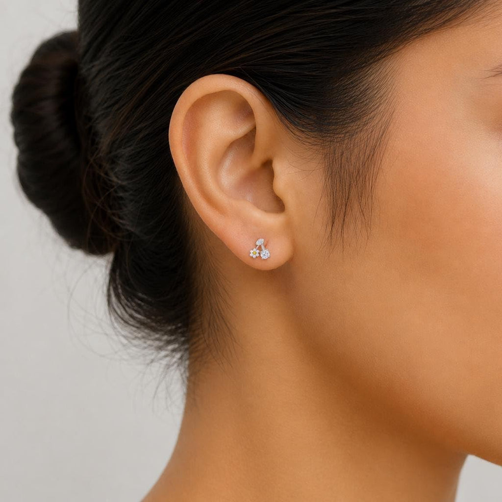AMONROO® 925 Silver Jewellery for Women - 925 Sterling Silver Daisy Flower Drop Earrings, White Enamel Floral CZ Earrings, Daily Wear | 925 Stamp, Warranty & Authenticity Certificate