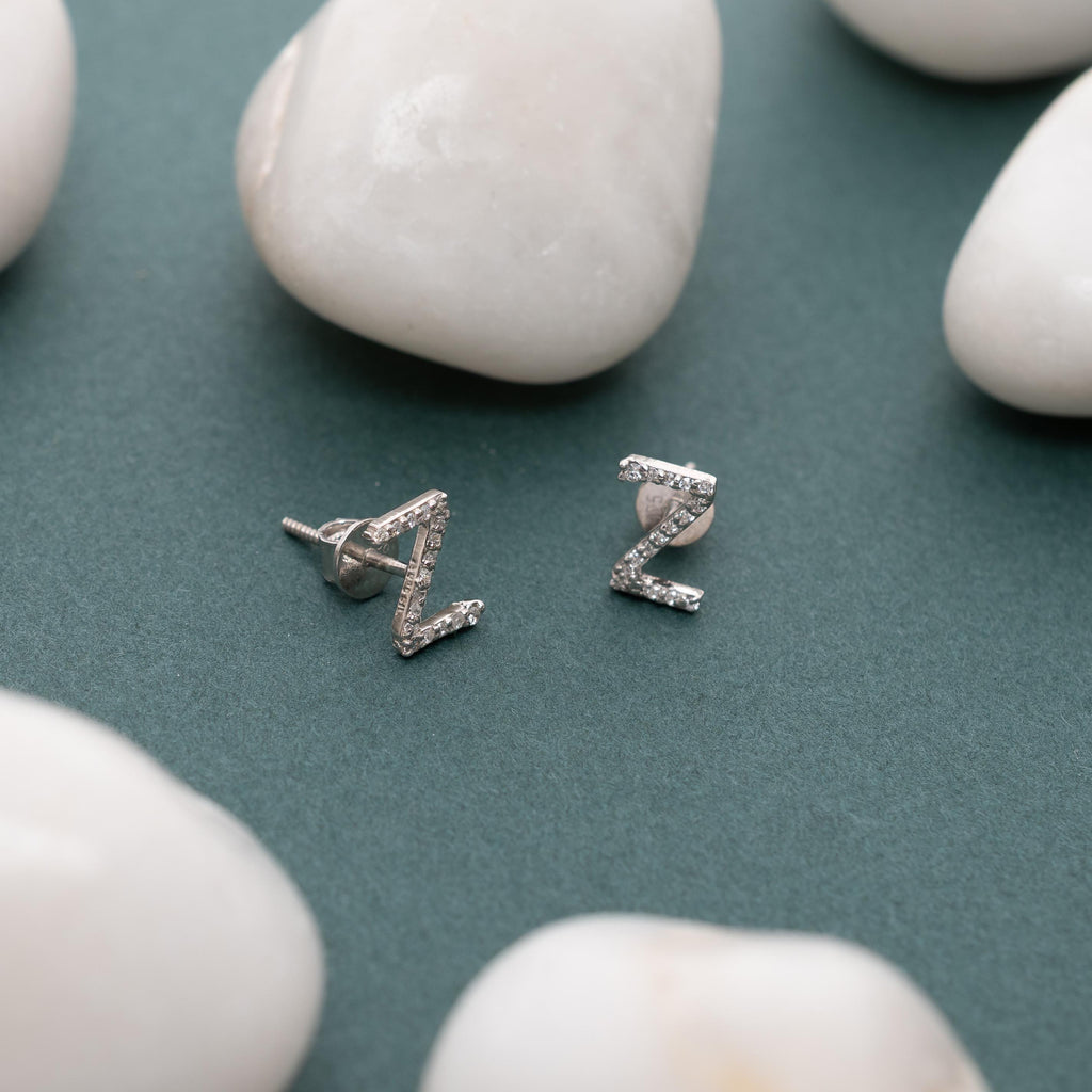 925 Sterling Silver Z Stud Earrings CZ Pave Letter Z Initial Earrings Minimalist Alphabet Jewelry Gift for Her