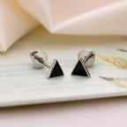 AMONROO® 925 Silver Jewellery for Women - 925 Sterling Silver Black Triangle Enamel Stud Earrings, Geometric Minimalist Jewellery | 925 Stamp, Warranty & Authenticity Certificate