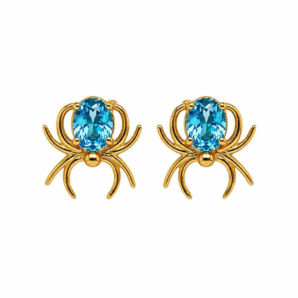 AMONROO® 925 Silver Jewellery for Women - 925 Sterling Silver Blue CZ Spider Stud Earrings, Gold Finish Halloween Earrings, Gift | 925 Stamp, Warranty & Authenticity Certificate