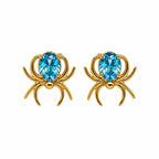 AMONROO® 925 Silver Jewellery for Women - 925 Sterling Silver Blue CZ Spider Stud Earrings, Gold Finish Halloween Earrings, Gift | 925 Stamp, Warranty & Authenticity Certificate