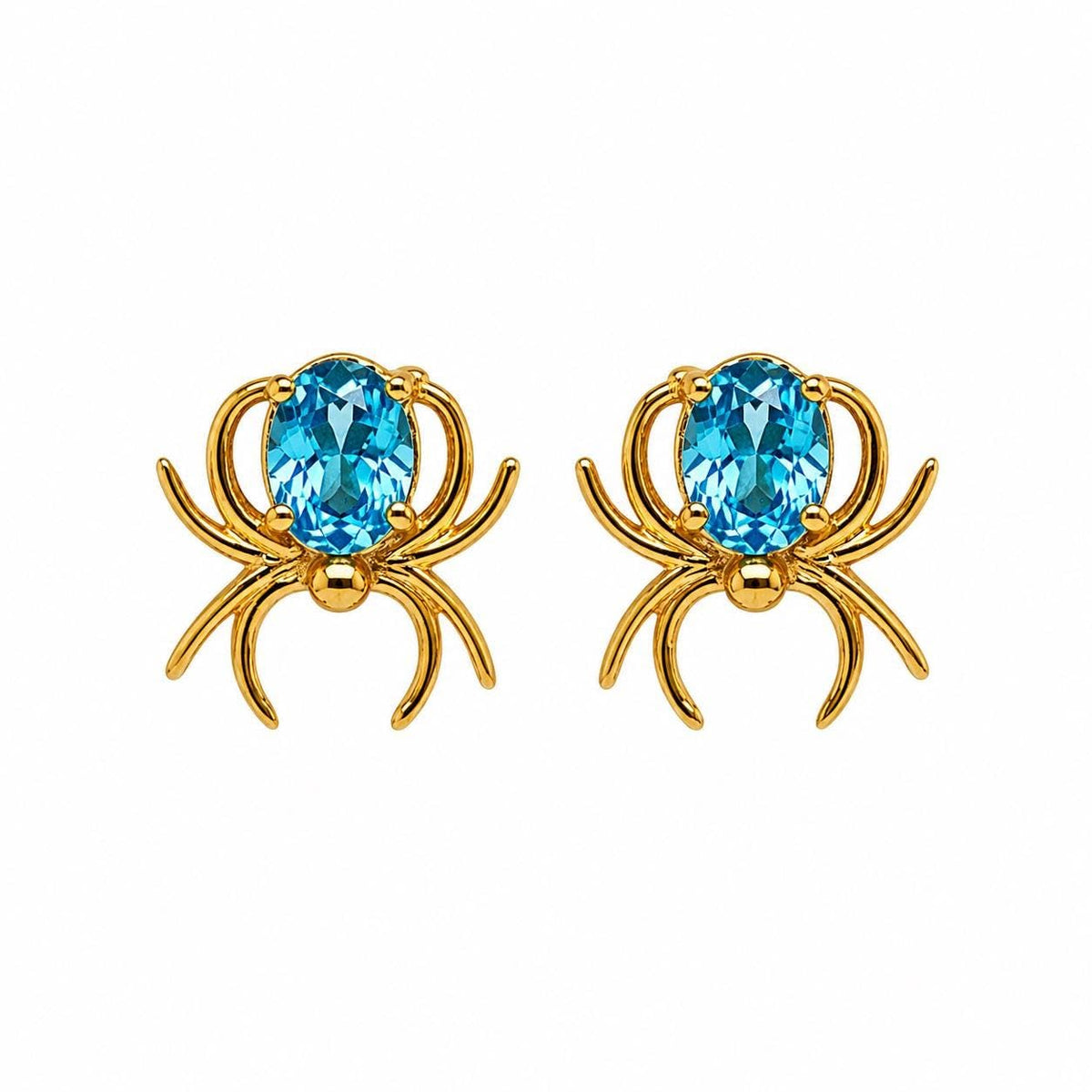 AMONROO® 925 Silver Jewellery for Women - 925 Sterling Silver Blue CZ Spider Stud Earrings, Gold Finish Halloween Earrings, Gift | 925 Stamp, Warranty & Authenticity Certificate