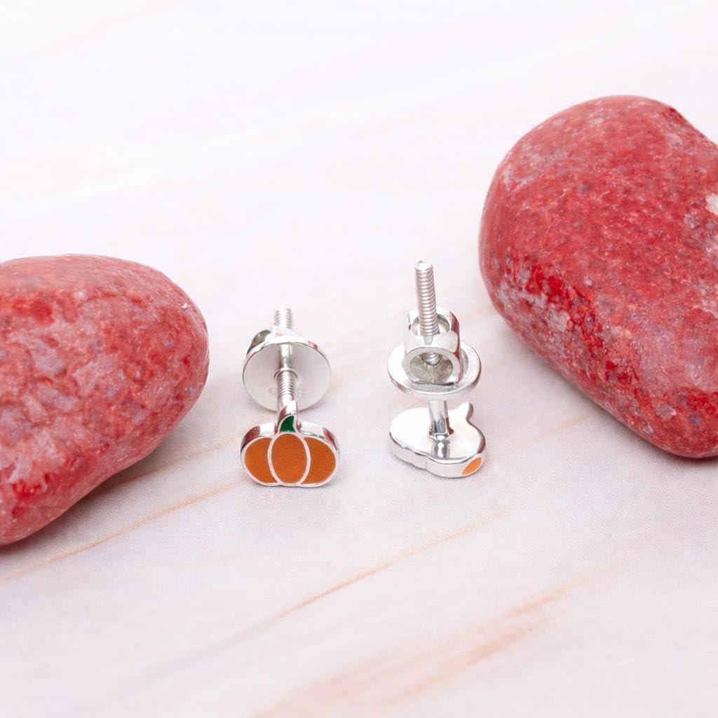 AMONROO® 925 Silver Jewellery for Women - 925 Sterling Silver Orange Pumpkin Enamel Stud Earrings, Earrings, Festive Jewellery | 925 Stamp, Warranty & Authenticity Certificate