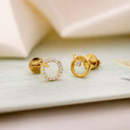 AMONROO® 925 Silver Jewellery for Women - Gold Finish 925 Sterling Silver Circle CZ Stud Earrings, Asymmetric Earrings, Daily Wear | 925 Stamp, Warranty & Authenticity Certificate