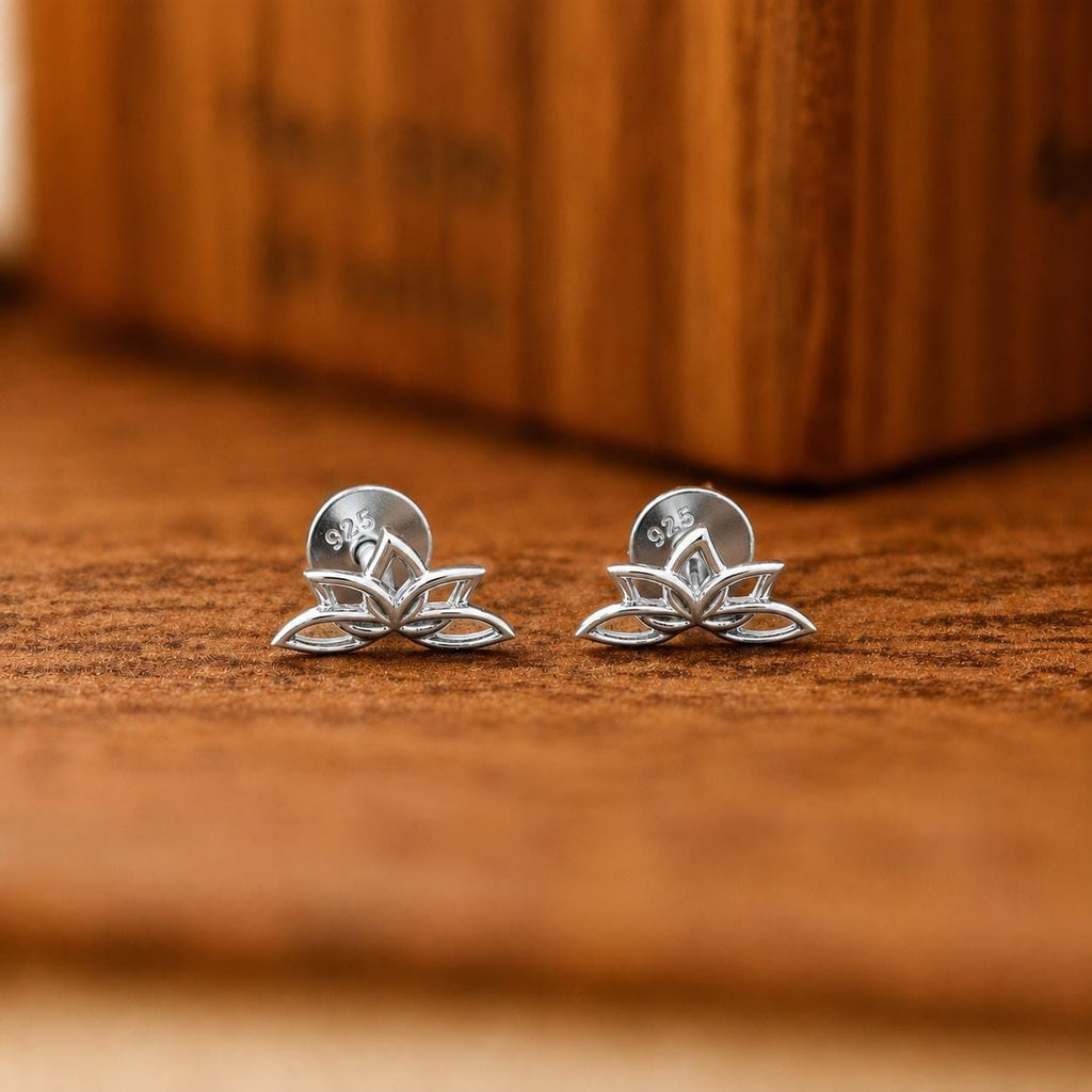 AMONROO® 925 Silver Jewellery for Women - 925 Sterling Silver Lotus Flower Stud Earrings, Minimalist Floral Earrings, Daily Wear Jewellery | 925 Stamp, Warranty & Authenticity Certificate