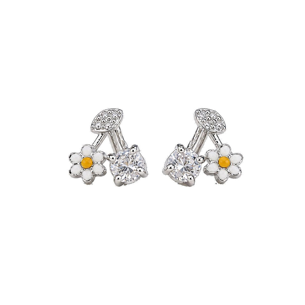 AMONROO® 925 Silver Jewellery for Women - 925 Sterling Silver Daisy Flower Drop Earrings, White Enamel Floral CZ Earrings, Daily Wear | 925 Stamp, Warranty & Authenticity Certificate