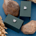 925 Sterling Silver Emerald Cut Stud Earrings, Minimalist Geometric Bridal Jewelry