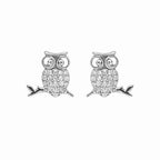 AMONROO® 925 Silver Jewellery for Women - 925 Sterling Silver Owl CZ Stud Earrings, Bird Animal Earrings, Dainty Nature Jewellery | 925 Stamp, Warranty & Authenticity Certificate