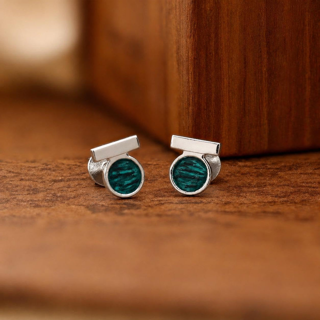 AMONROO® 925 Silver Jewellery for Women - 925 Sterling Silver Green Enamel Geometric Stud Earrings, Modern Circle Earrings, Daily Wear | 925 Stamp, Warranty & Authenticity Certificate