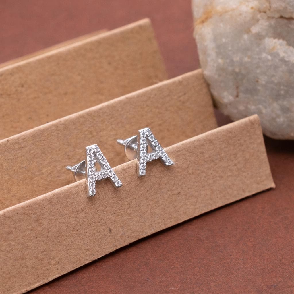925 Sterling Silver Initial A Stud Earrings, Dainty CZ Letter A Earrings for Women, Small Alphabet Bling Jewelry, Personalized Gift