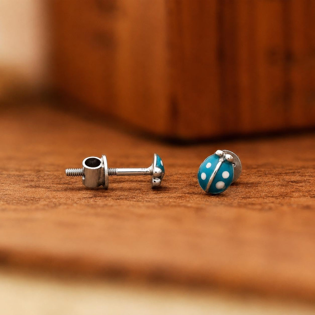 AMONROO® 925 Silver Jewellery for Women - 925 Sterling Silver Blue Ladybug Enamel Stud Earrings, Insect Jewellery, Gift for Women | 925 Stamp, Warranty & Authenticity Certificate