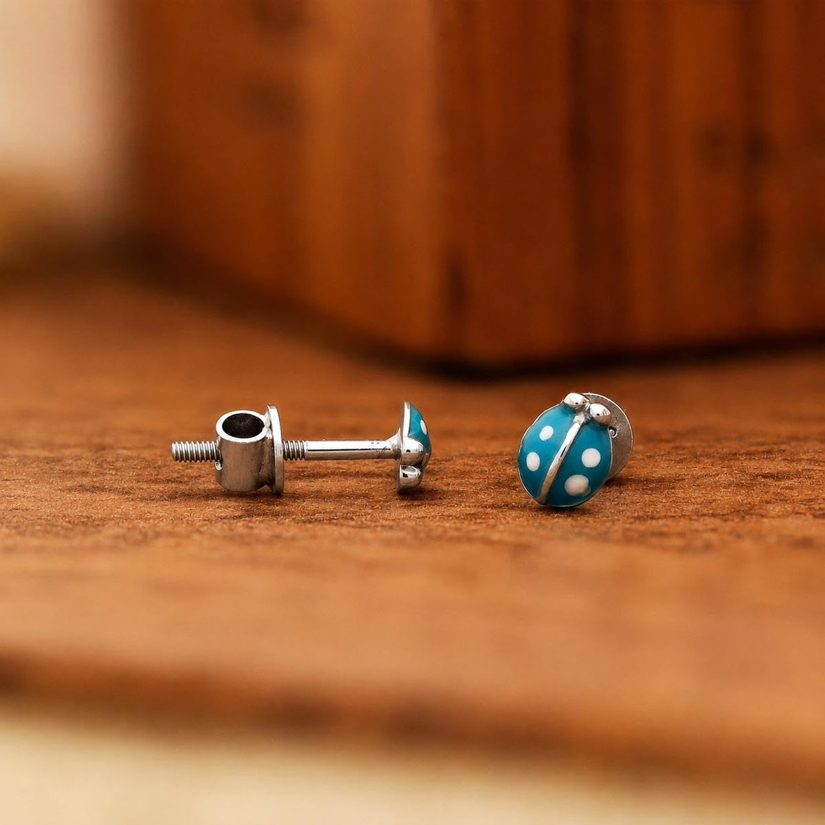 AMONROO® 925 Silver Jewellery for Women - 925 Sterling Silver Blue Ladybug Enamel Stud Earrings, Insect Jewellery, Gift for Women | 925 Stamp, Warranty & Authenticity Certificate