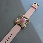 Curved Square Face Design In 925 Sterling Silver Bracelet, Pink Cabochon Jade And White Moissanites Watch Bracelet, Unique Woman Bracelet