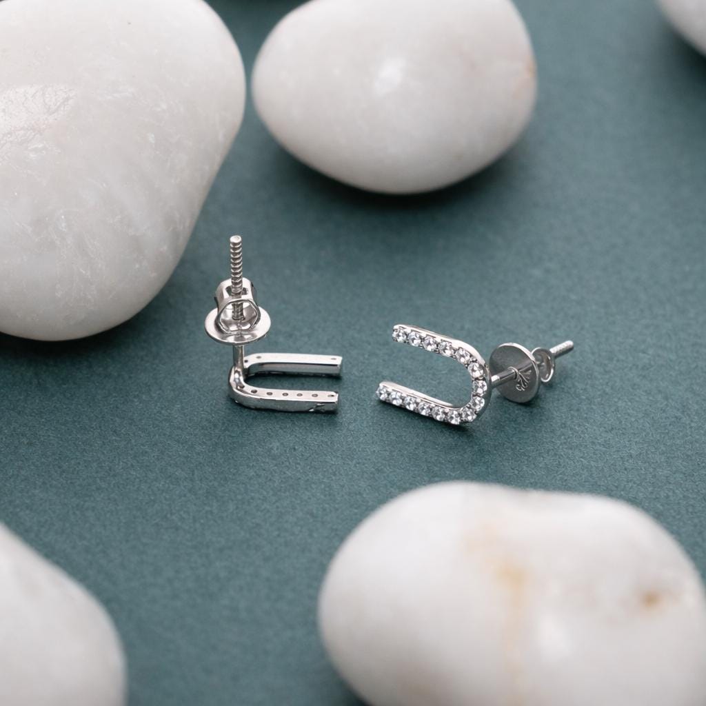 925 Sterling Silver U Initial Stud Earrings, Diamond Look Letter U Studs, Personalized Name Jewelry, Minimalist Gift for Her