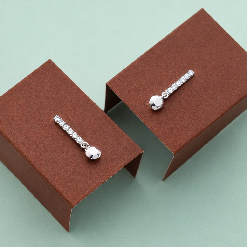 925 Sterling Silver Crystal Drop Earrings, Dainty CZ Bar Dangle Earrings for Women, Small Round Charm Earrings, Personalized Jewelry Gift