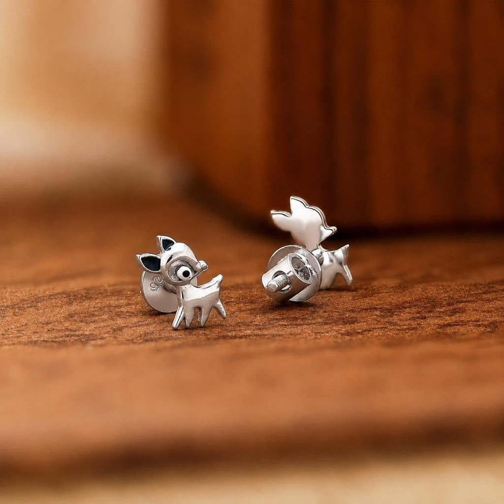 AMONROO® 925 Silver Jewellery for Women - 925 Sterling Silver Deer Fawn Stud Earrings, Woodland Animal Jewellery, Gift for Women | 925 Stamp, Warranty & Authenticity Certificate
