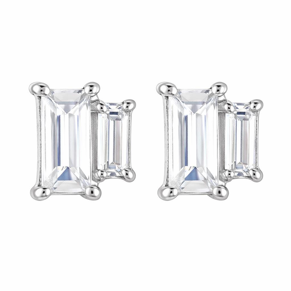 925 Sterling Silver Emerald Cut Stud Earrings, Minimalist Geometric Bridal Jewelry