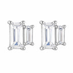 925 Sterling Silver Emerald Cut Stud Earrings, Minimalist Geometric Bridal Jewelry