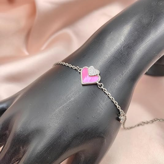 925 Sterling Silver Handmade Heart Chain Bracelet Minimalist Gift for lover Anniversary Gift For Her 925 Sterling Silver