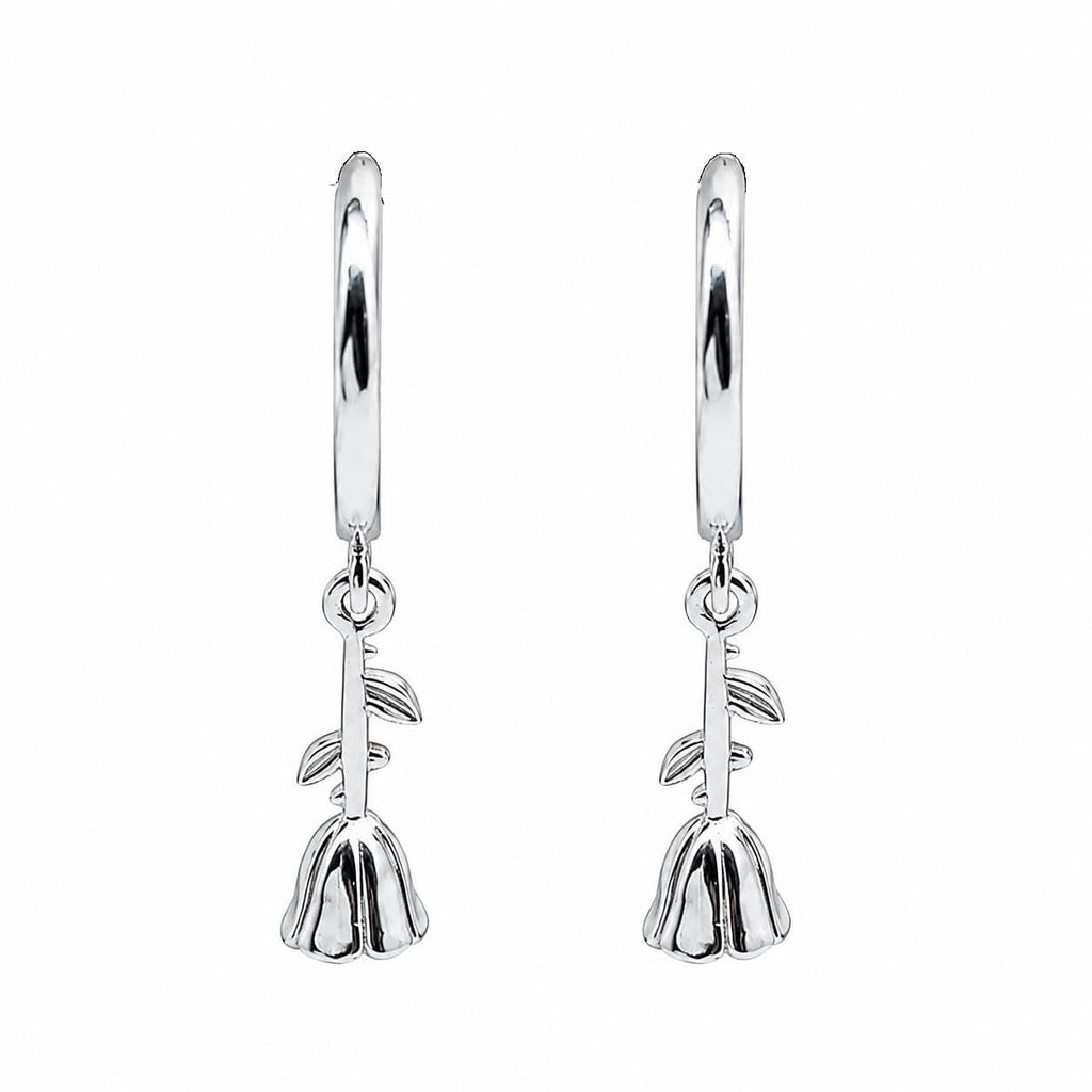 AMONROO® 925 Silver Jewellery for Women - 925 Sterling Silver Bell Flower Dangle Hoop Earrings, Floral Huggie Earrings, Daily Wear | 925 Stamp, Warranty & Authenticity Certificate