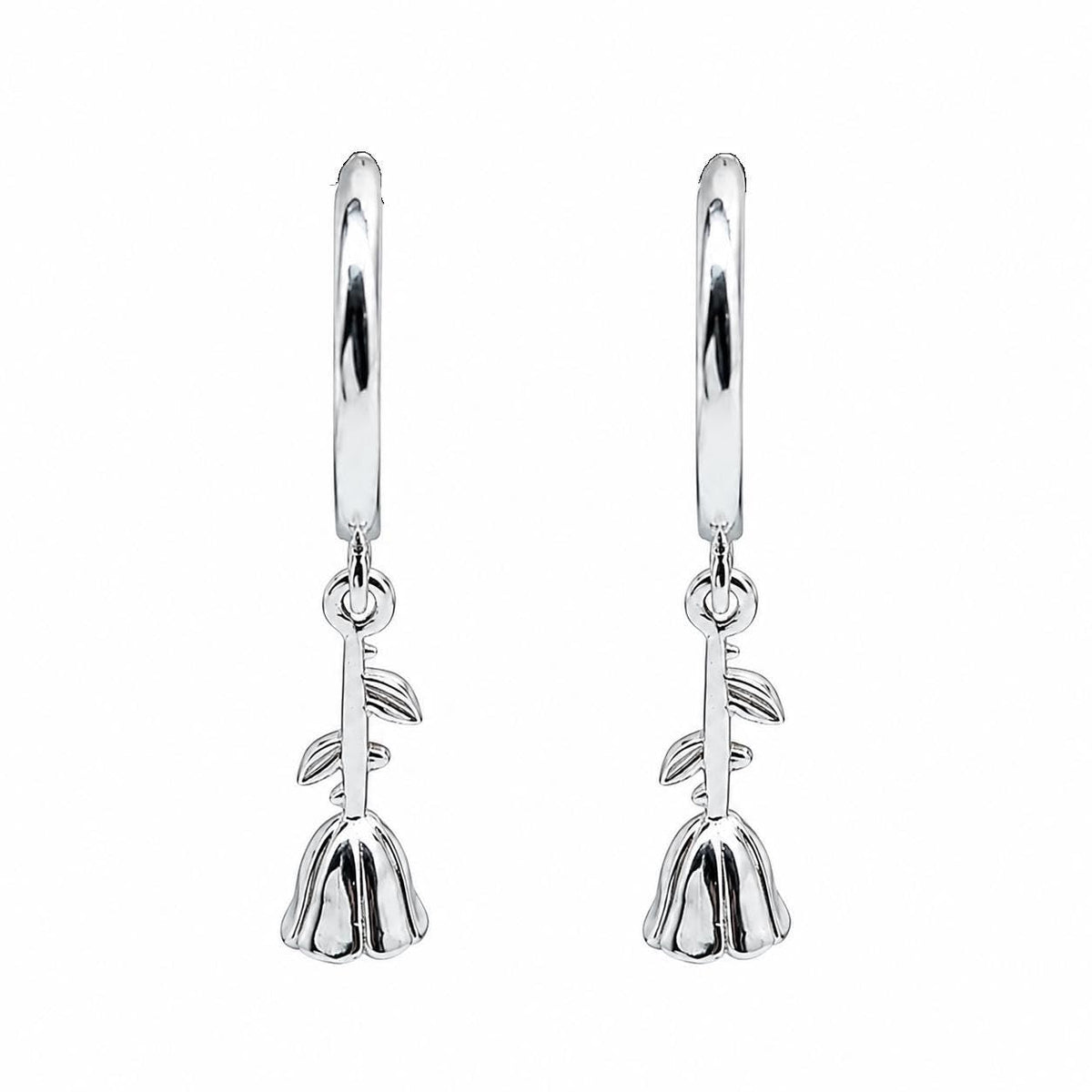 AMONROO® 925 Silver Jewellery for Women - 925 Sterling Silver Bell Flower Dangle Hoop Earrings, Floral Huggie Earrings, Daily Wear | 925 Stamp, Warranty & Authenticity Certificate