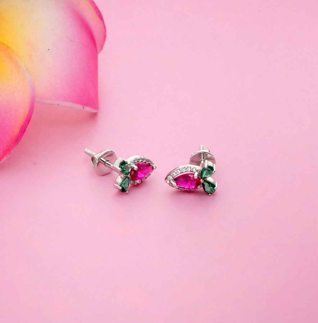 AMONROO® 925 Silver Jewellery for Women - 925 Sterling Silver Strawberry Stud Earrings, Pink CZ Fruit Earrings, Daily Wear Jewellery | 925 Stamp, Warranty & Authenticity Certificate