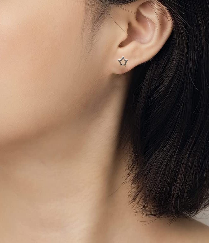 Pretty Star Of David Stud Earring Geometric Star Birthday Gift Lovely  Minimalist Handmade Studs with Pushback 925 Sterling Silver