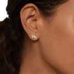 AMONROO® 925 Silver Jewellery for Women - Gold Finish 925 Sterling Silver Pearl Flower Stud Earrings, White CZ Leaf Bridal Earrings | 925 Stamp, Warranty & Authenticity Certificate