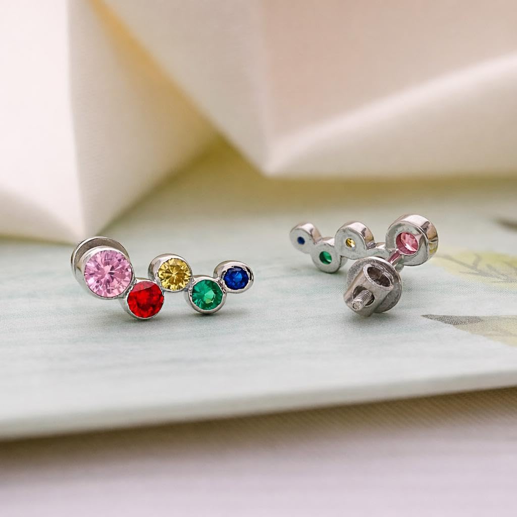 AMONROO® 925 Silver Jewellery for Women - 925 Sterling Silver Rainbow Ear Climber Earrings, Colourful CZ Ear Crawler Jewellery | 925 Stamp, Warranty & Authenticity Certificate