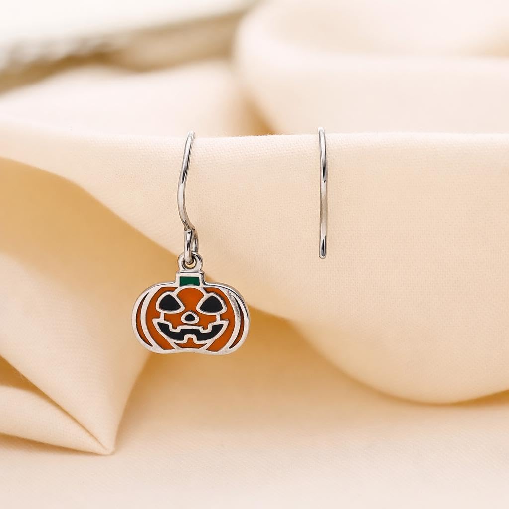 AMONROO® 925 Silver Jewellery for Women - 925 Sterling Silver Enamel Pumpkin Dangle Earrings, Halloween Earrings, Festive Jewellery Gift | 925 Stamp, Warranty & Authenticity Certificate