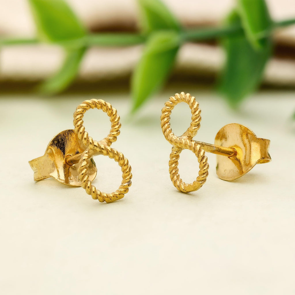 Handmade Sterling Silver Twisted Infinity Stud Earrings - Yellow Gold