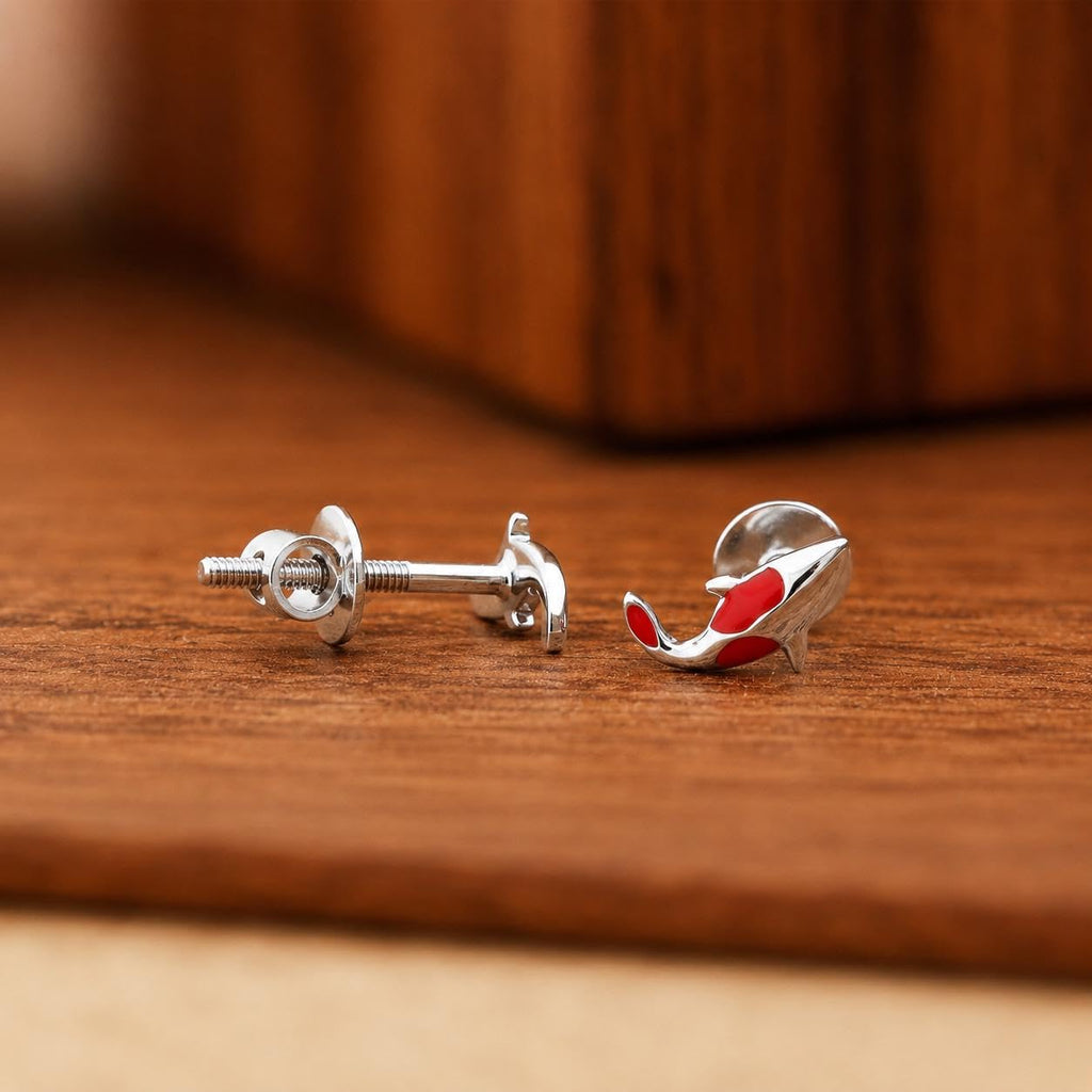 AMONROO® 925 Silver Jewellery for Women - 925 Sterling Silver Red Dolphin Enamel Stud Earrings, Ocean Animal Jewellery, Gift for Women | 925 Stamp, Warranty & Authenticity Certificate
