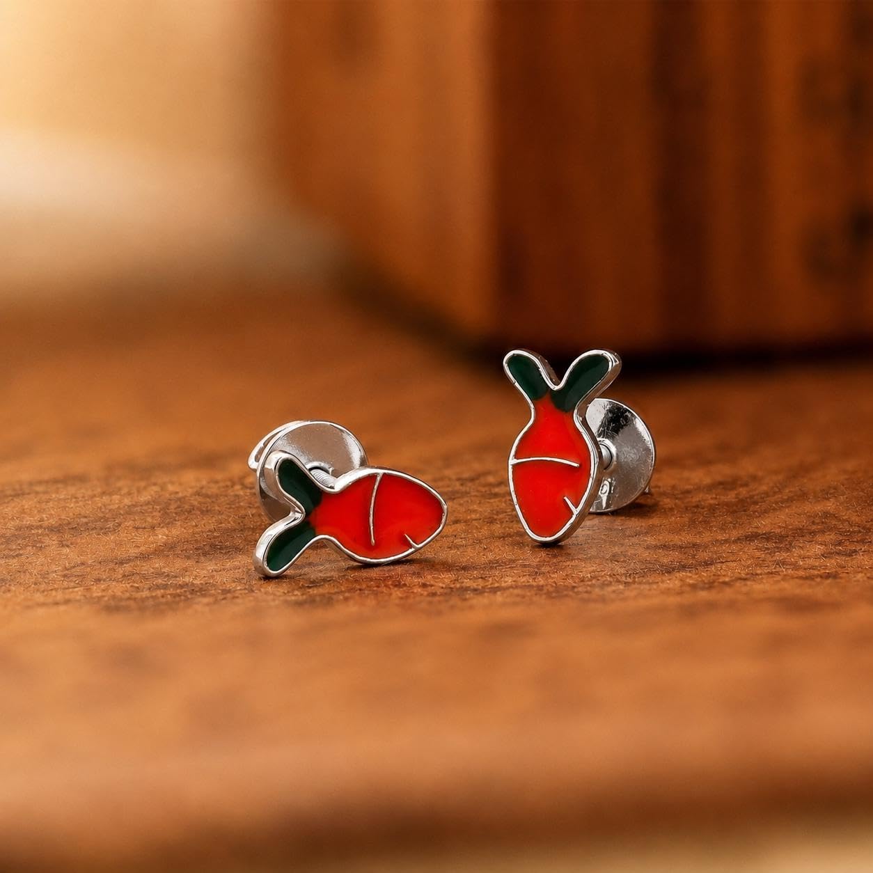 AMONROO® 925 Silver Jewellery for Women - 925 Sterling Silver Orange Carrot Enamel Stud Earrings, Vegetable Design Jewellery | 925 Stamp, Warranty & Authenticity Certificate