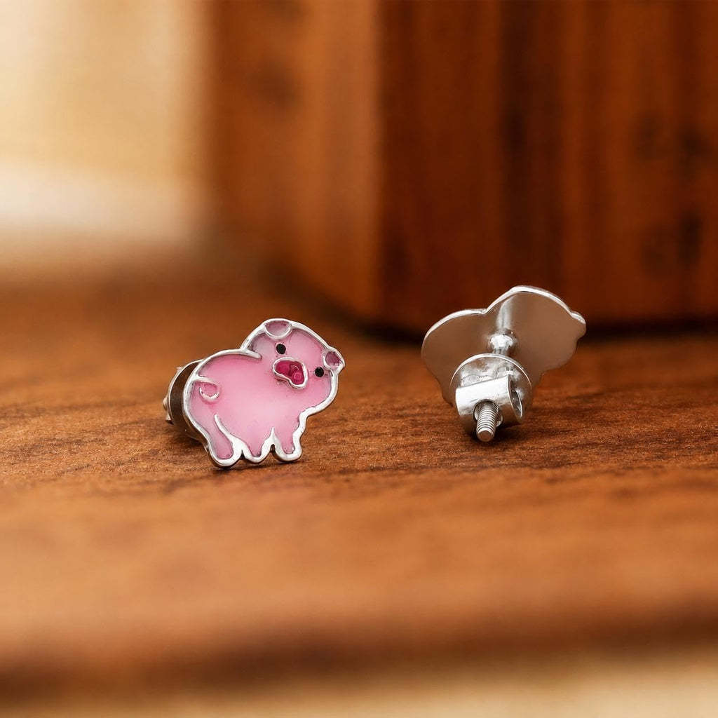 AMONROO® 925 Silver Jewellery for Women - 925 Sterling Silver Pink Pig Enamel Stud Earrings, Animal Jewellery, Gift for Girls | 925 Stamp, Warranty & Authenticity Certificate