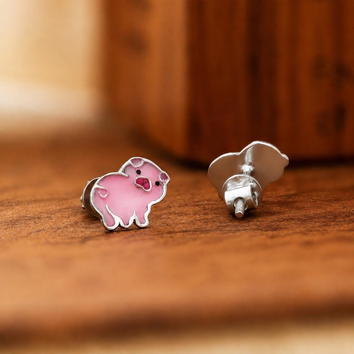 AMONROO® 925 Silver Jewellery for Women - 925 Sterling Silver Pink Pig Enamel Stud Earrings, Animal Jewellery, Gift for Girls | 925 Stamp, Warranty & Authenticity Certificate