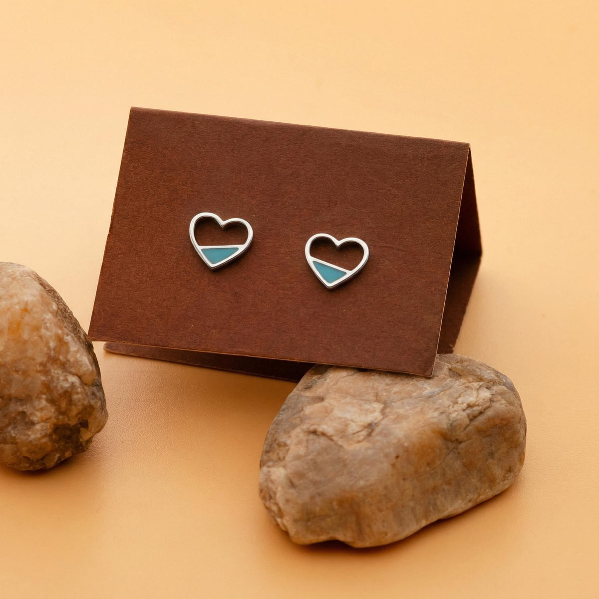 AMONROO® 925 Silver Jewellery for Women - 925 Sterling Silver Turquoise Heart Enamel Stud Earrings, Heart Jewellery, Daily Wear Gift | 925 Stamp, Warranty & Authenticity Certificate