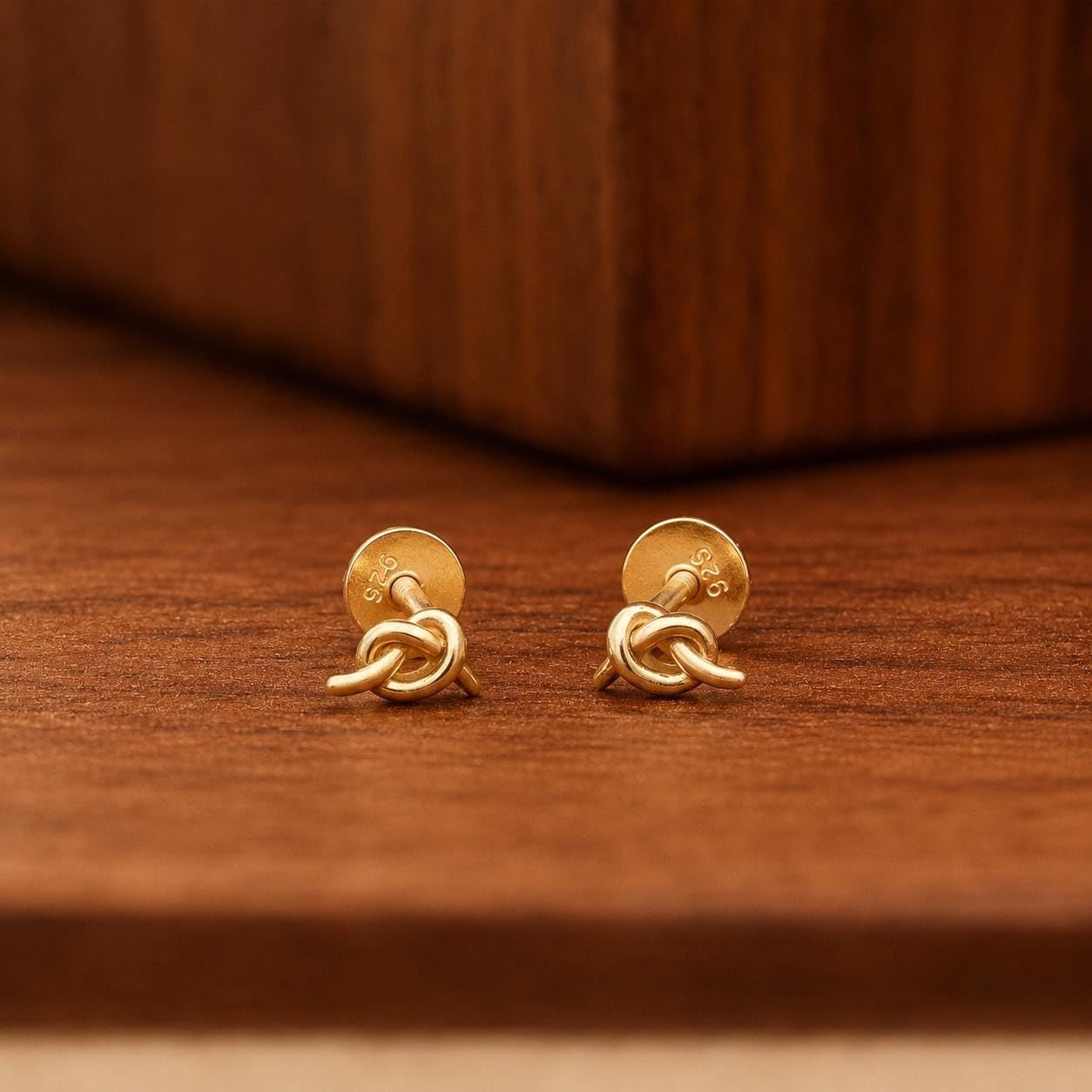 AMONROO® 925 Silver Jewellery for Women - Gold Finish 925 Sterling Silver Knot Stud Earrings, Love Knot Earrings, Daily Wear Jewellery | 925 Stamp, Warranty & Authenticity Certificate