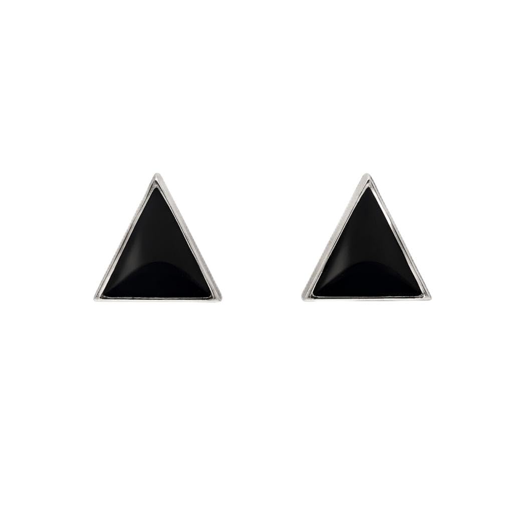 AMONROO® 925 Silver Jewellery for Women - 925 Sterling Silver Black Triangle Enamel Stud Earrings, Geometric Minimalist Jewellery | 925 Stamp, Warranty & Authenticity Certificate