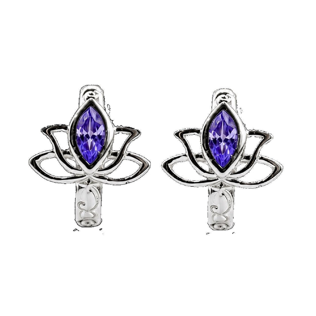 AMONROO® 925 Silver Jewellery for Women - 925 Sterling Silver Lotus Purple CZ Hoop Earrings, Huggie Earrings, 10.5 x 8.5 mm | 925 Stamp, Warranty & Authenticity Certificate