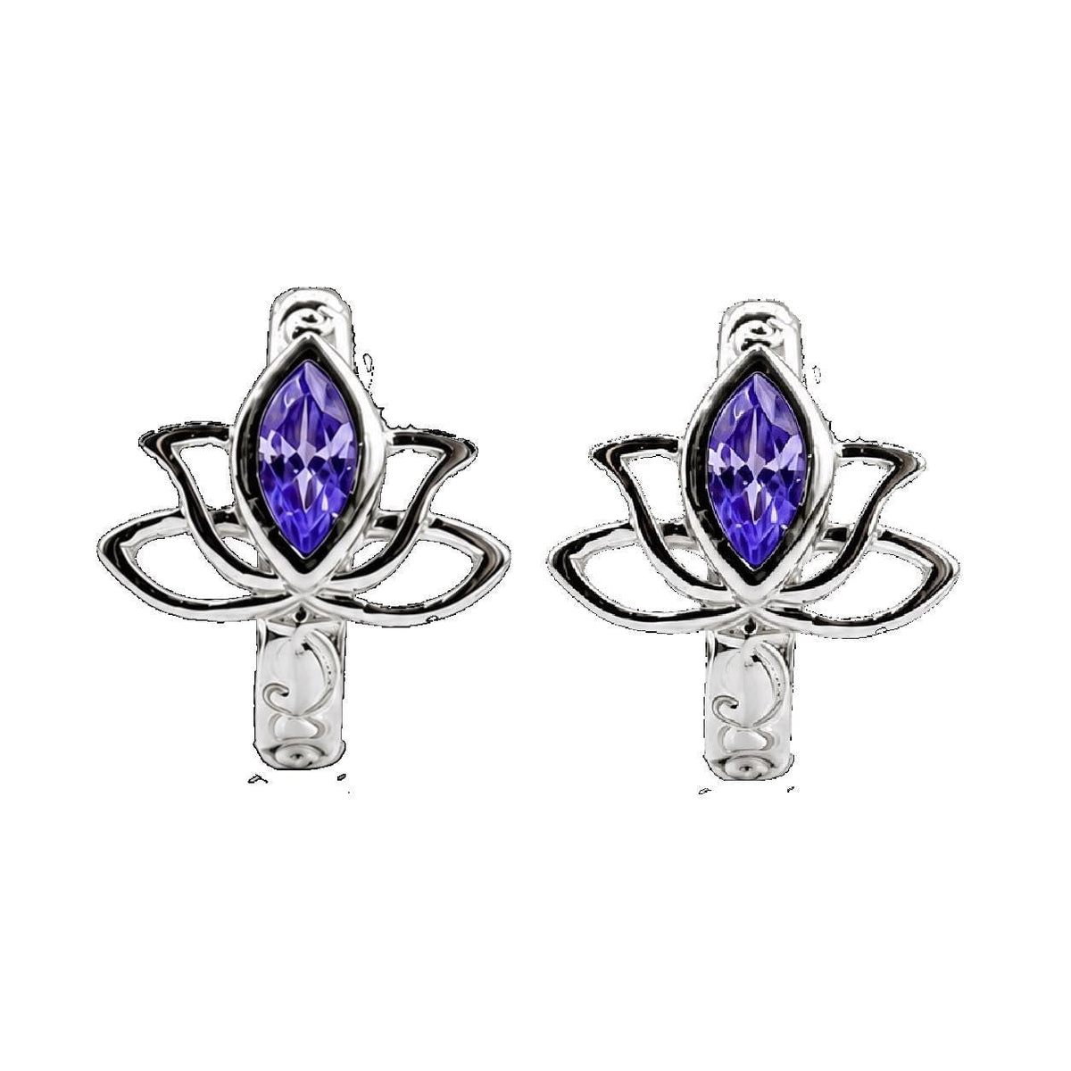 AMONROO® 925 Silver Jewellery for Women - 925 Sterling Silver Lotus Purple CZ Hoop Earrings, Huggie Earrings, 10.5 x 8.5 mm | 925 Stamp, Warranty & Authenticity Certificate