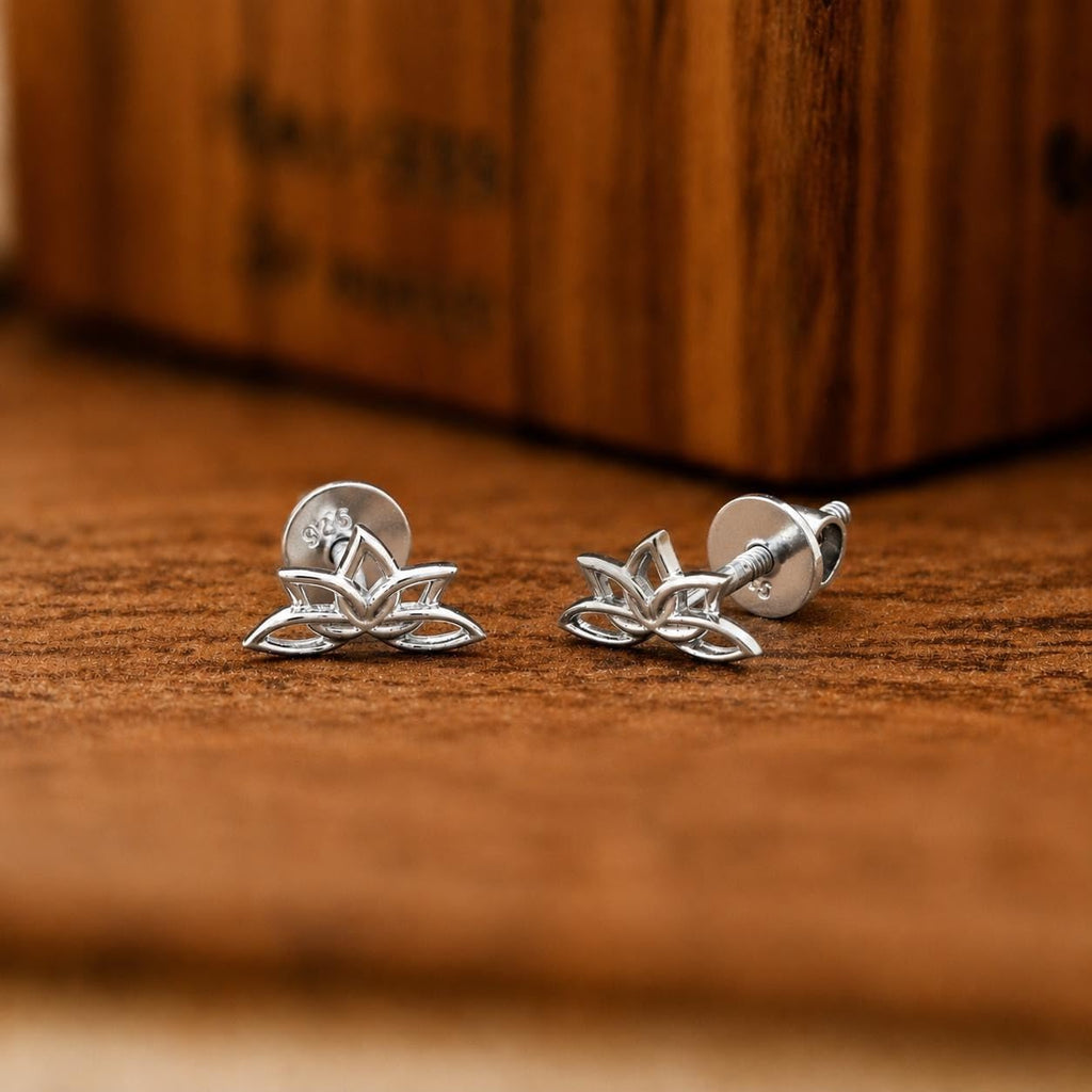 AMONROO® 925 Silver Jewellery for Women - 925 Sterling Silver Lotus Flower Stud Earrings, Minimalist Floral Earrings, Daily Wear Jewellery | 925 Stamp, Warranty & Authenticity Certificate