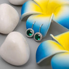 AMONROO® 925 Silver Jewellery for Women - 925 Sterling Silver Emerald Green CZ Dangle Earrings, Halo Drop Earrings | 925 Stamp, Warranty & Authenticity Certificate